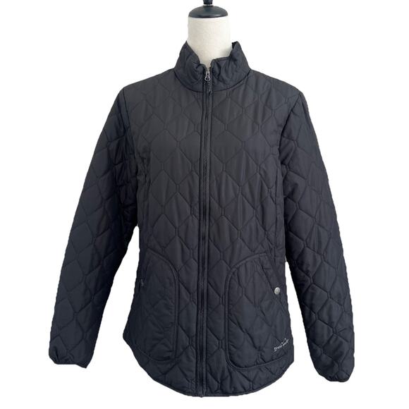 Eddie Bauer Jacket Women Large Black Quilted Lightweight Year Round Field Zip Up - Picture 1 of 11